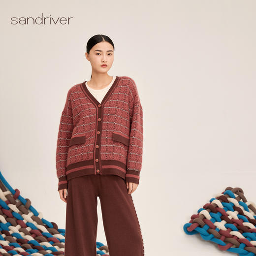 羊绒桑蚕丝撞色针织宽松女开衫SJF95W493K 商品图0