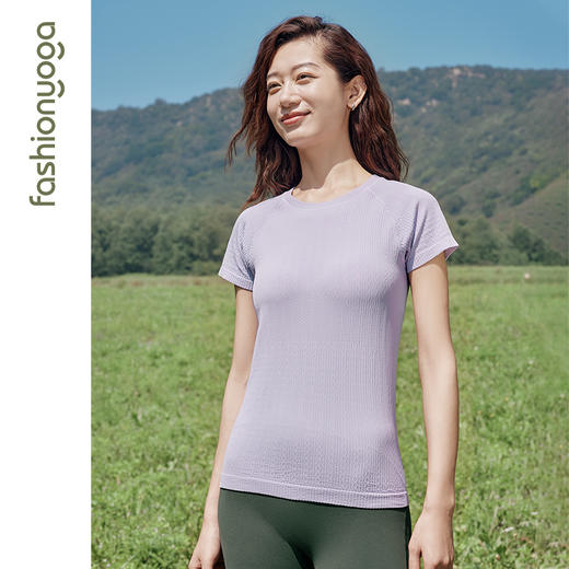 凡圣瑜伽弹绞花一体织运动短袖 F13382Q（不含胸垫） 商品图7