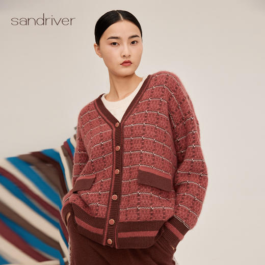 羊绒桑蚕丝撞色针织宽松女开衫SJF95W493K 商品图2