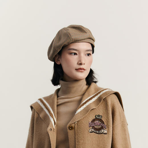 谜底贝雷帽女士2023冬新品复古文艺百搭格子学院风帽子234MQ1962 商品图1