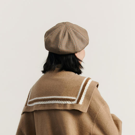谜底贝雷帽女士2023冬新品复古文艺百搭格子学院风帽子234MQ1962 商品图3