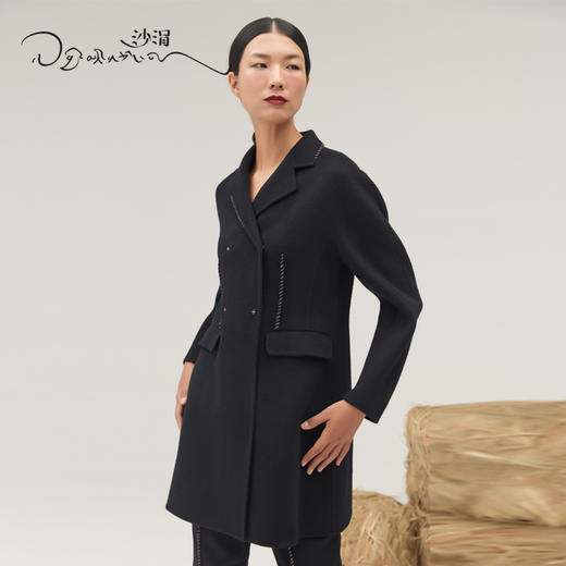 羊绒双排扣中长款大衣SJF95W274W 商品图1