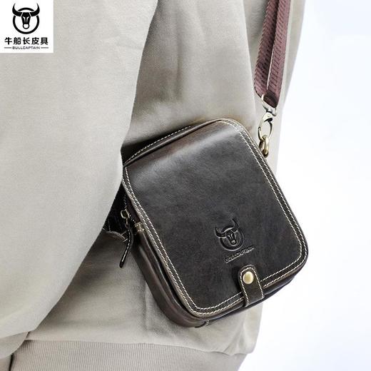 牛船长皮具迷你小号真皮单肩斜挎包男休闲运动多功能牛皮腰包 商品图0