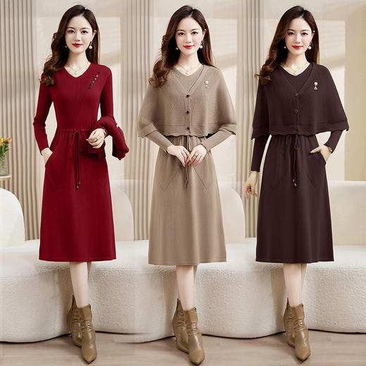 HR WX315-19气质时尚优雅修身显瘦高腰字连衣裙套装 商品图0