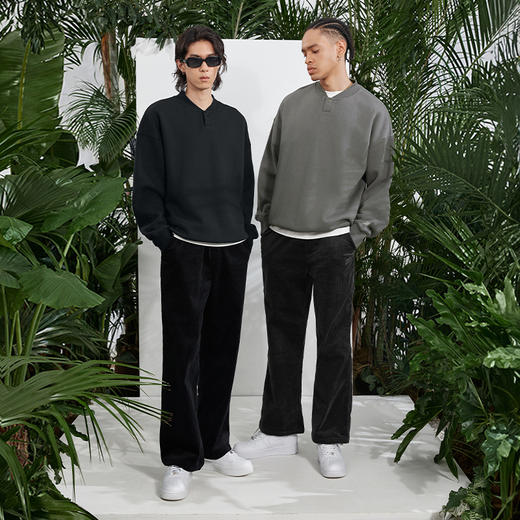 有志者UZIS 重磅针织运动卫衣男秋冬复古休闲亨利领套头上衣[霄汉 商品图4