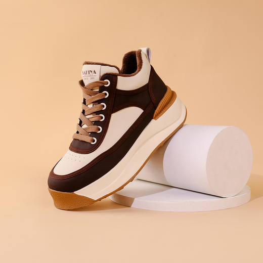 【年后发货】Safiya/索菲娅2023秋冬新品潮流街头拼色加绒高帮运动厚底熊猫鞋板鞋 SF34112085 商品图6