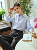 欧芮儿法式条纹衬衫女初秋2023新款休闲通勤长袖蓝色衬衣气质上衣 商品缩略图0