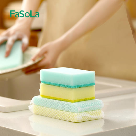 FaSoLa 双面百洁布海绵擦 厨房清洁用品加厚刷锅洗碗去污海绵 商品图2