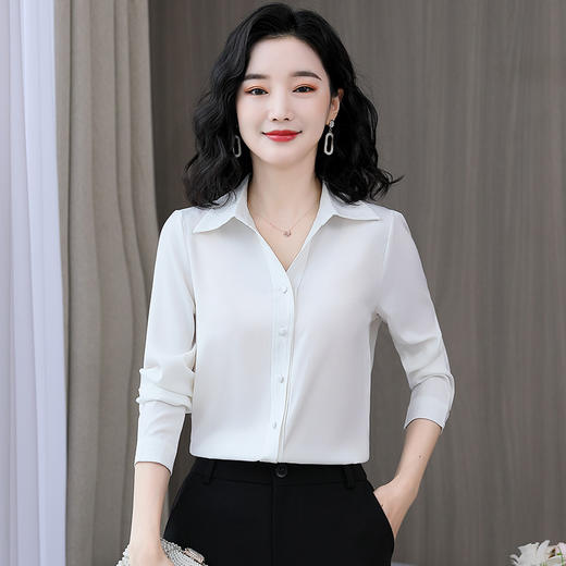 KQL-新款秋装气质OL职业缎面仿真丝长袖衬衫 商品图1