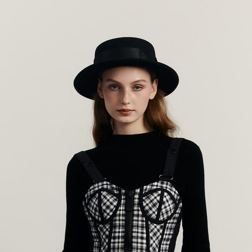 谜底英伦风礼帽女士2023冬新品复古时髦圆顶纯羊毛帽子234MQ1963 商品图1