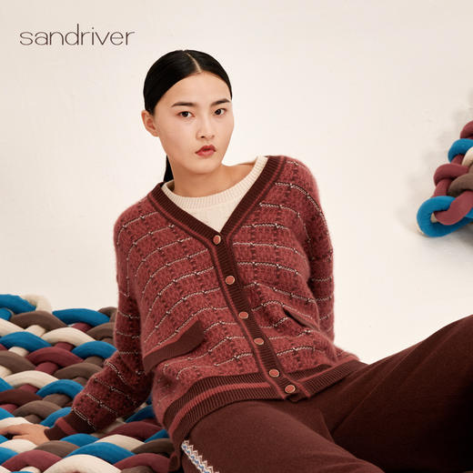 羊绒桑蚕丝撞色针织宽松女开衫SJF95W493K 商品图3