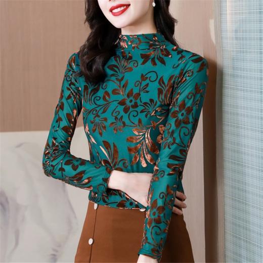 SMZ10657印花女士上衣2023秋冬加绒加厚小衫半高领打底衫内搭高端长袖T恤 商品图0