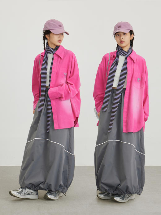 CryingCenter 芭比粉灯芯绒洗水渐变宽松长袖衬衫 哭喊中心 商品图7