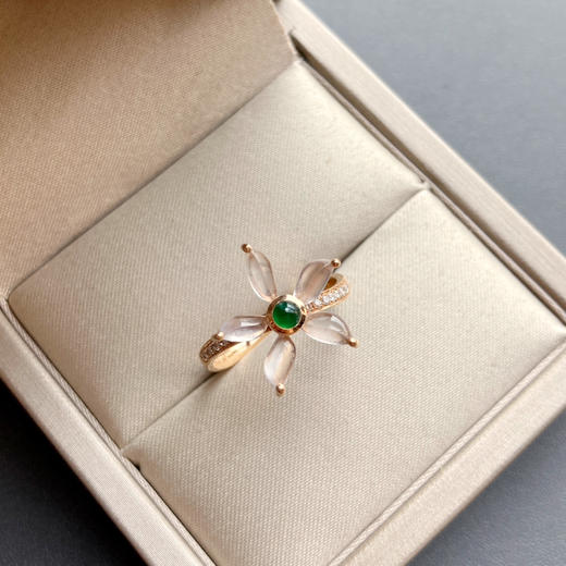 玻璃种翡翠小花戒指18k玫瑰金钻石镶嵌 商品图0