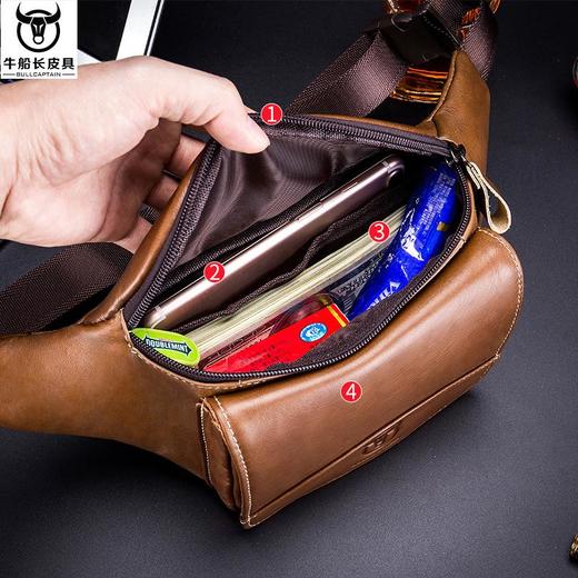 牛船长皮具真皮腰包男士头层牛皮休闲复古大容量多功能腰包收钱包 商品图3