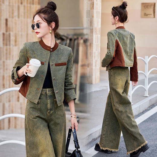 秋季新款，复古牛仔加厚夹棉套装HR-HJY2387-1 商品图4