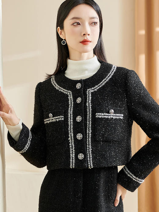 米思阳2026春季新款轻奢小香风短外套撞色单排扣圆领长袖上衣2908 商品图1