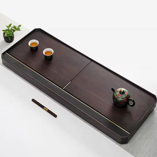 锦绣 乌檀木茶盘家用整块天然实木茶台原木镶嵌玄青石轻奢简约茶海（ 70*30cm）明华沙比利茶盘 商品图2