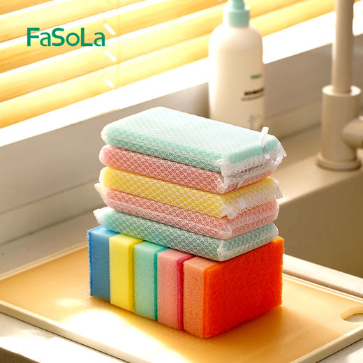 FaSoLa 双面百洁布海绵擦 厨房清洁用品加厚刷锅洗碗去污海绵 商品图1