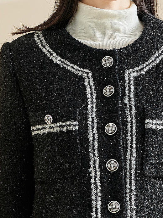 米思阳2026春季新款轻奢小香风短外套撞色单排扣圆领长袖上衣2908 商品图4