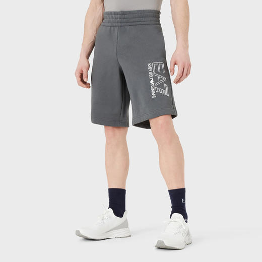 EMPORIO ARMANI EA7 阿玛尼 男士棉质字母徽标印花休闲短裤 灰色 3LPS72 PJ07Z 1977 商品图2