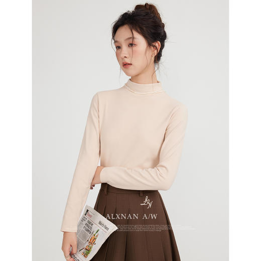 鹿向南《白日梦》法式休闲百搭t恤女2023秋季半高领套头长袖体恤LXN31738 商品图3