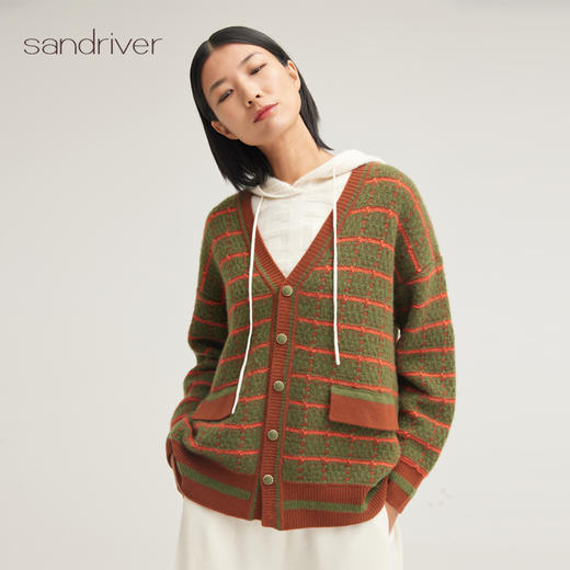 羊绒桑蚕丝撞色针织宽松女开衫SJF95W493K 商品图4