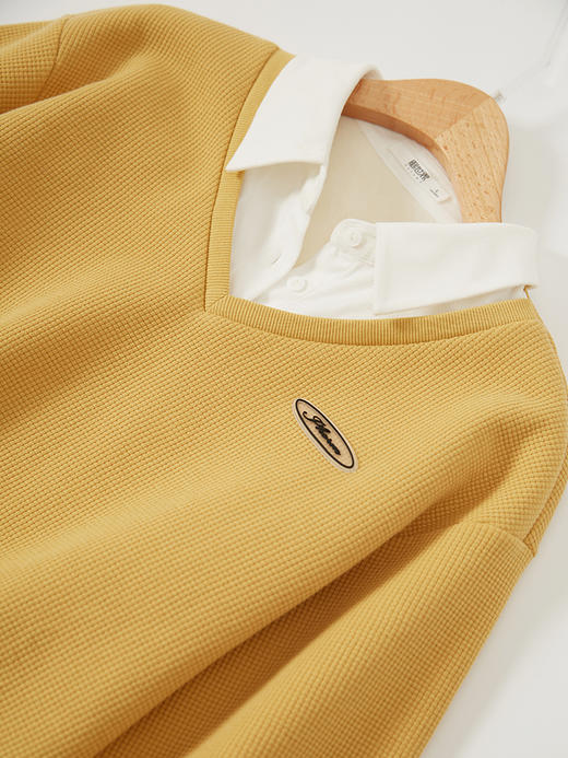 【专属好价】熙世界卫衣女套头2024秋冬设计感小众衬衫领拼接长袖假两件上衣 商品图2