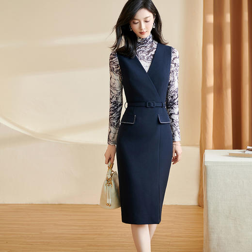 剩S/L 米思阳2024秋季新款通勤气质时尚套装撞色印花系带裙子两件套2809 商品图0