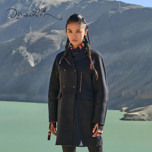 羊绒双排扣中长款大衣SJF95W274W 商品图0