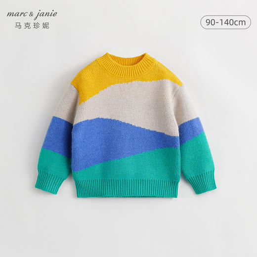 【柔软柔蓝绒】马克珍妮冬装新款 男童不规则色块宽松毛衣231311 商品图0