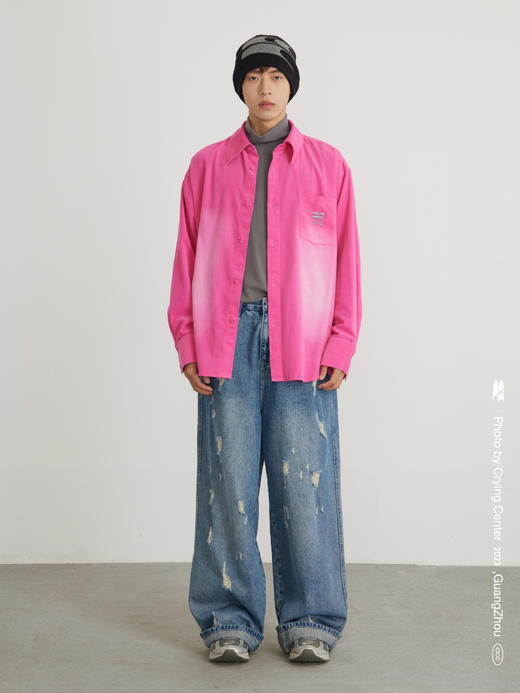 CryingCenter 芭比粉灯芯绒洗水渐变宽松长袖衬衫 哭喊中心 商品图4