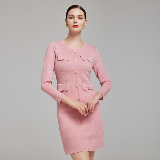 NG636斯尔丽2023秋季新款时尚提花针织小香风感装饰口袋修身显瘦连衣裙 商品图2