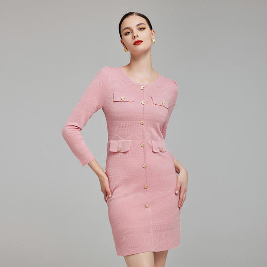 NG636斯尔丽2023秋季新款时尚提花针织小香风感装饰口袋修身显瘦连衣裙 商品图0