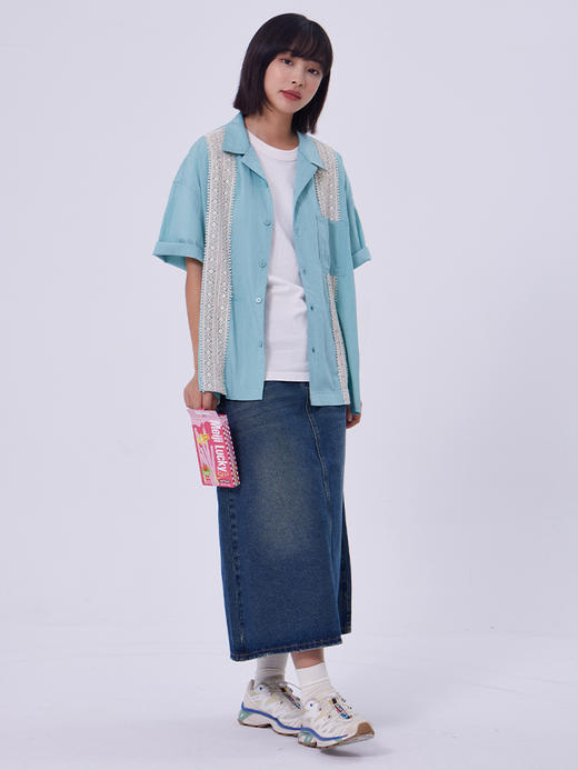 OADB/A31413A006/蕾丝织带古巴领衬衫 商品图2