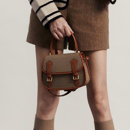 谜底格纹小包包女2023冬季新品复古文艺百搭拼接邮差包234MQ1973 商品图3