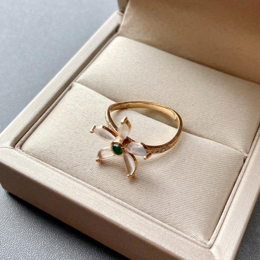玻璃种翡翠小花戒指18k玫瑰金钻石镶嵌 商品图5