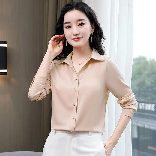 KQL-新款秋装气质OL职业缎面仿真丝长袖衬衫 商品图7