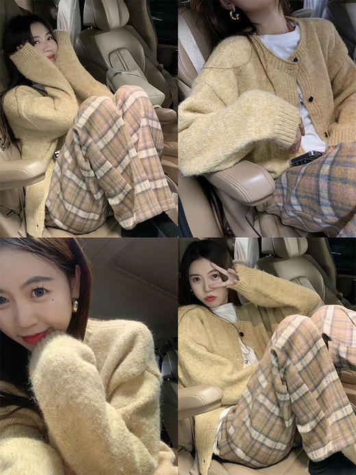 <曾小咸推荐>  【奶茶控】驼色开衫+日本T+咖格裤子 商品图3