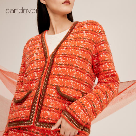 羊绒桑蚕丝小香风V领女开衫SJF95W332K 商品图2