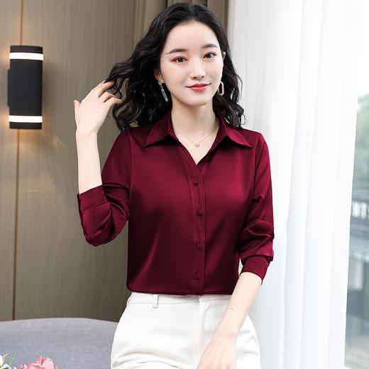 KQL-新款秋装气质OL职业缎面仿真丝长袖衬衫 商品图2