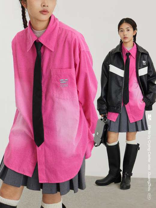 CryingCenter 芭比粉灯芯绒洗水渐变宽松长袖衬衫 哭喊中心 商品图6