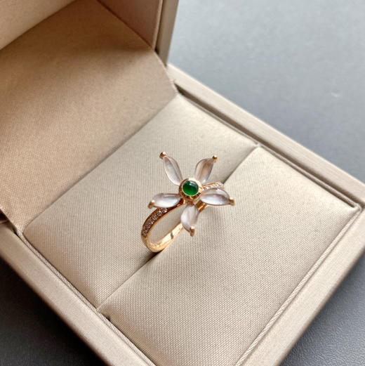 玻璃种翡翠小花戒指18k玫瑰金钻石镶嵌 商品图1