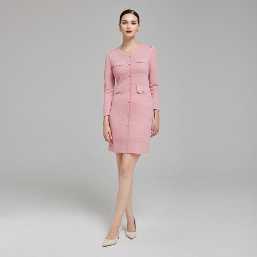 NG636斯尔丽2023秋季新款时尚提花针织小香风感装饰口袋修身显瘦连衣裙 商品图3
