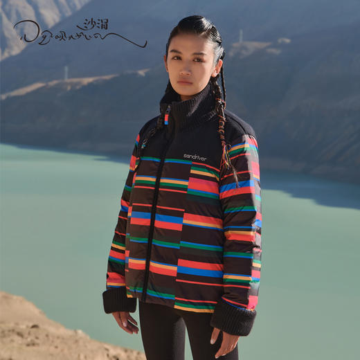 羊绒针梭相拼两面穿彩条鹅绒服SJF95W263W 商品图2