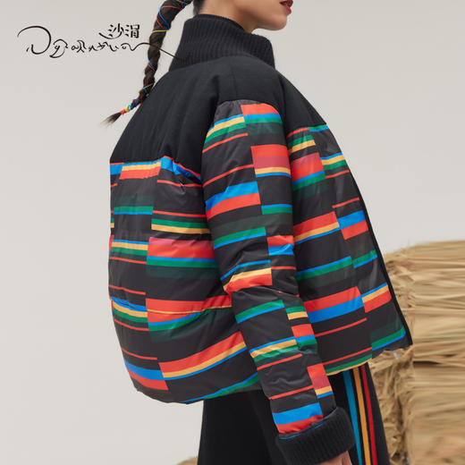 羊绒针梭相拼两面穿彩条鹅绒服SJF95W263W 商品图7