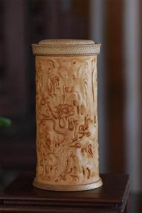 梅花°黄杨木精工茶叶罐