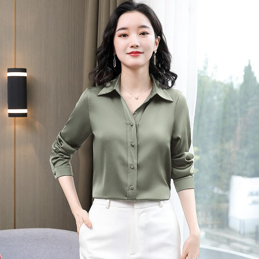 KQL-新款秋装气质OL职业缎面仿真丝长袖衬衫 商品图8