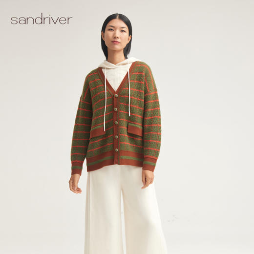 羊绒桑蚕丝撞色针织宽松女开衫SJF95W493K 商品图1