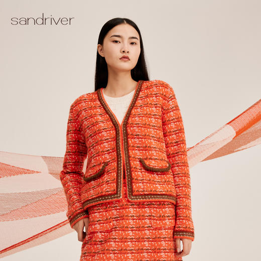 羊绒桑蚕丝小香风V领女开衫SJF95W332K 商品图3